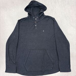 Y2K Volcom Corpo Class Hoodie Mens L Gray Fleece Geometric Kangaroo Pocket